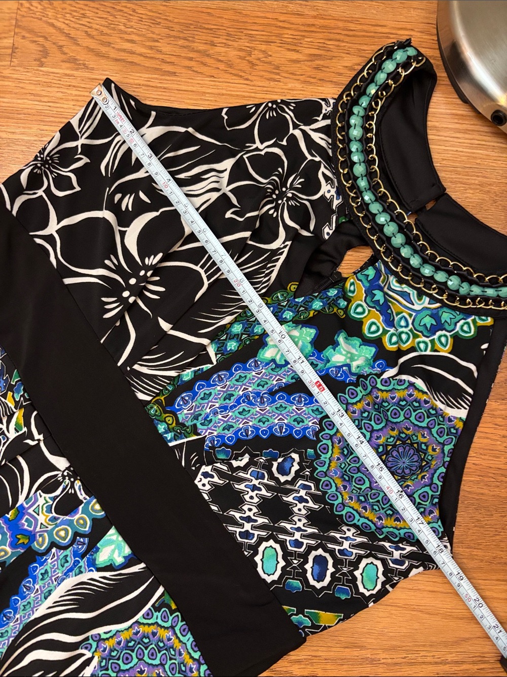 RN Studio By Ronnie Nicole embellished beaded black and teal floral maxi Size 14 - Picture 13 of 17
